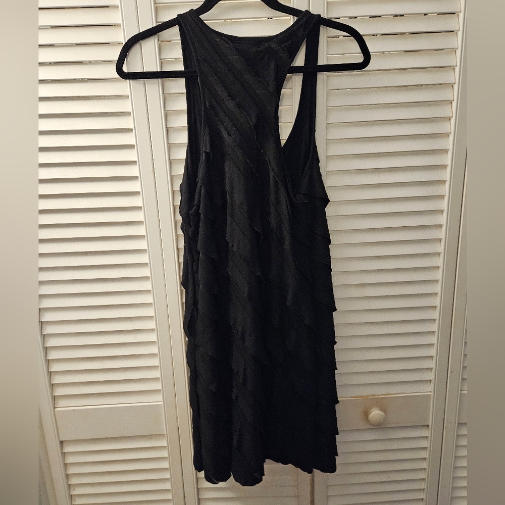 AQUA Racerback Ruffled Black Mini Dress
